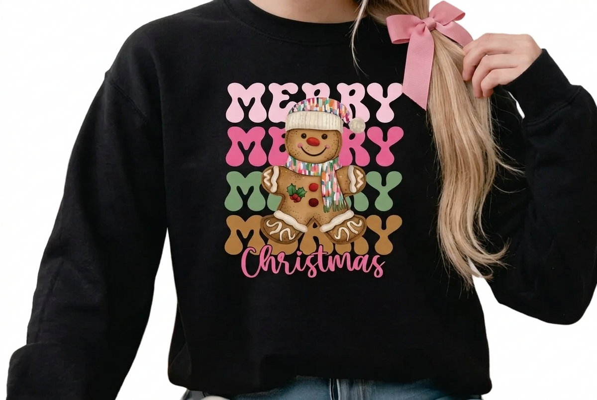 Merry Gingerbread Christmas Graphic Sweatshirt