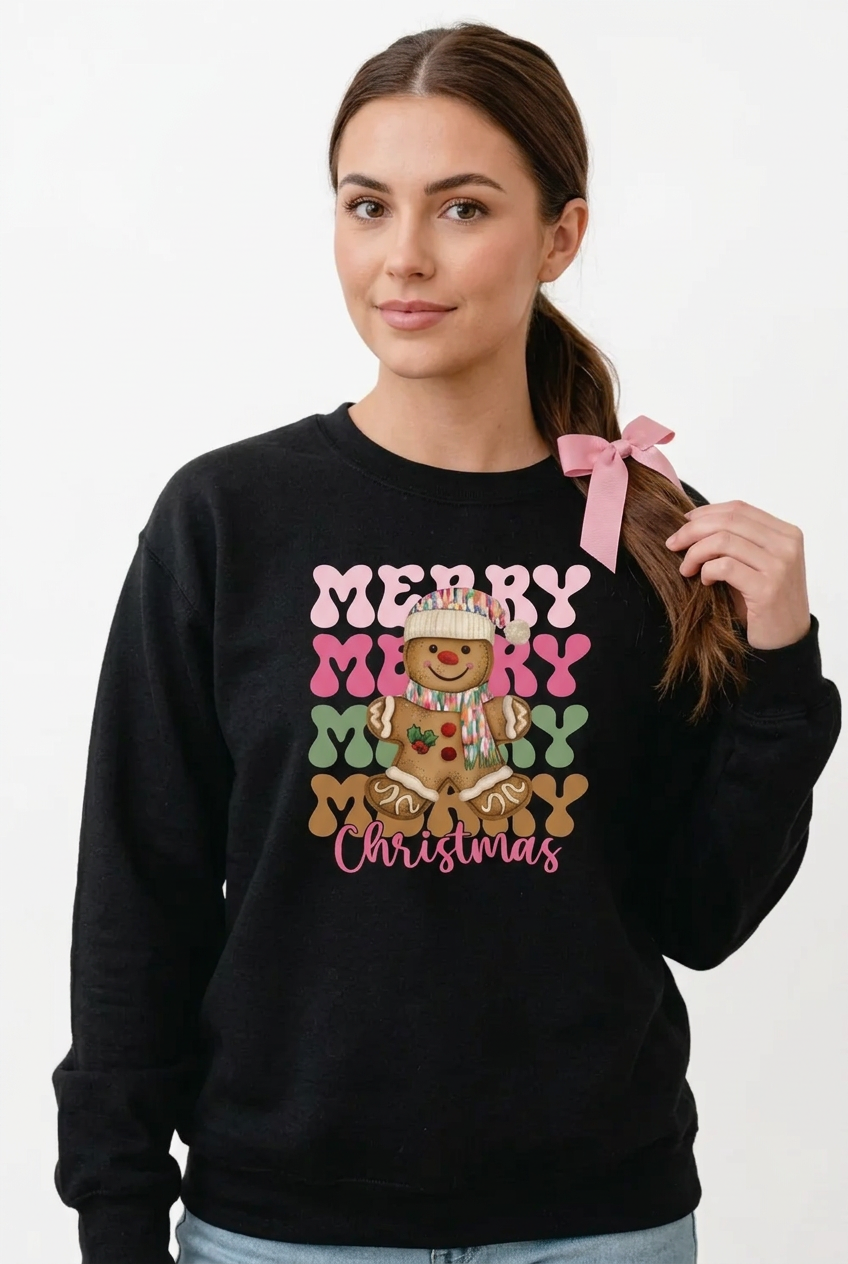 Merry Gingerbread Christmas Graphic Sweatshirt