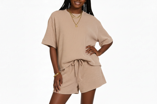 Raised Rib Short Sleeve Top and Shorts Set