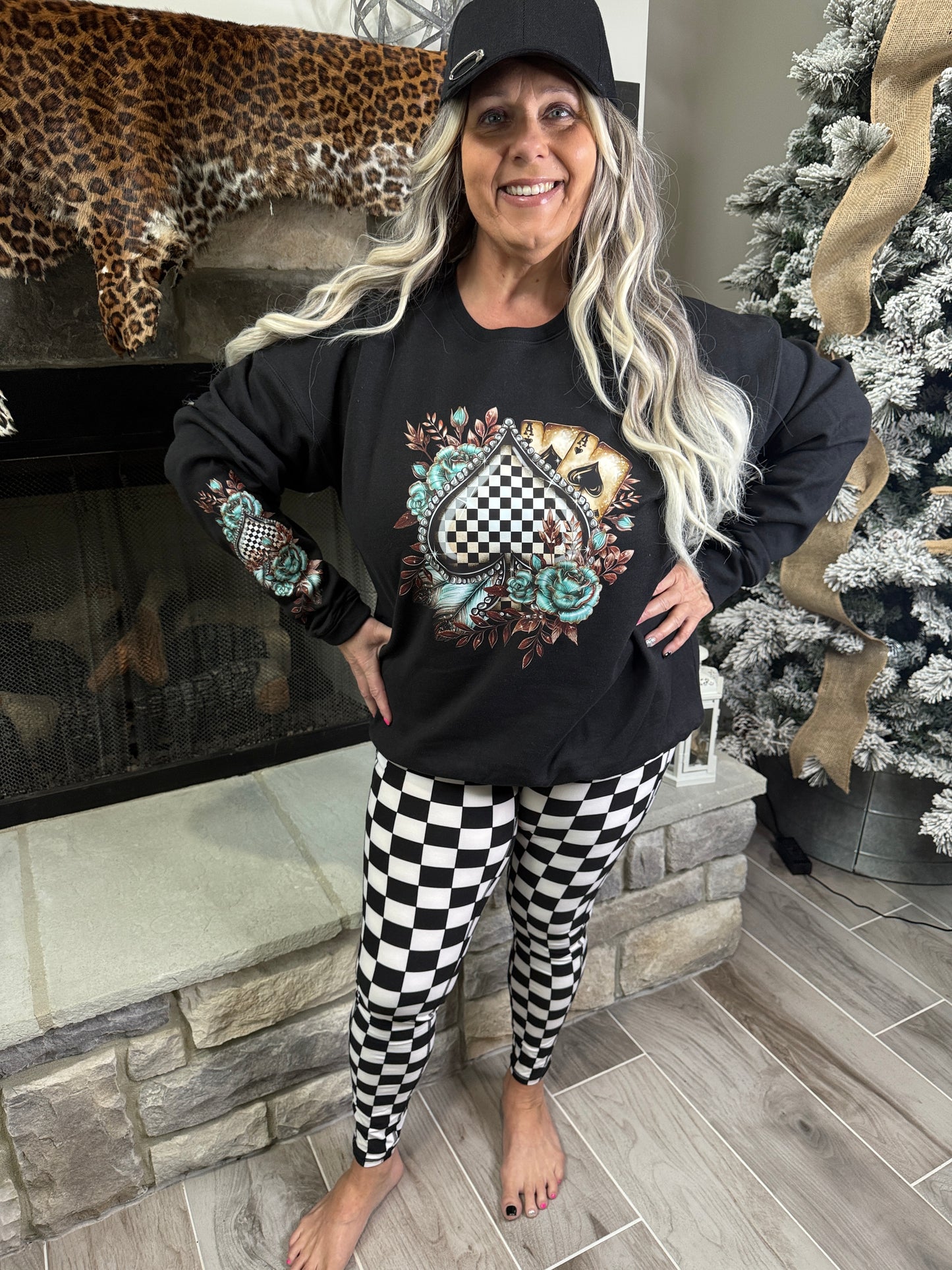 Ace Up My Sleeve Black Checkered Sweatshirt