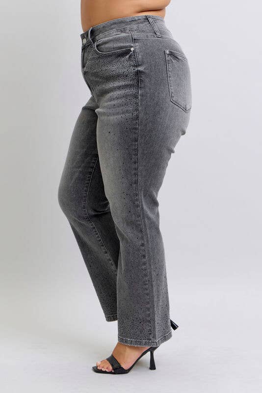 HW Rhinestone Straight: Gry / 16W