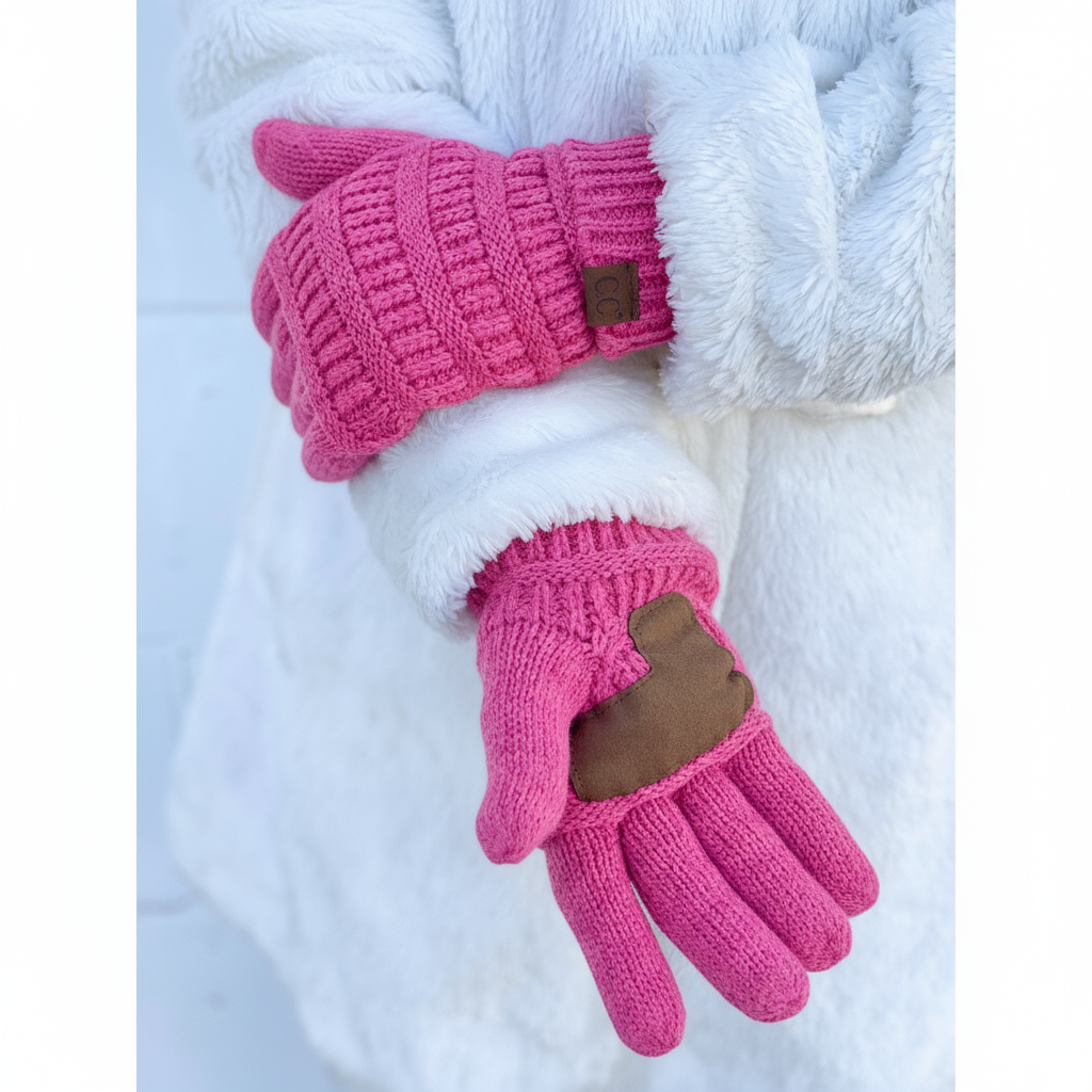 Women's Knit Gloves with Fuzzy Lining Candy Pink