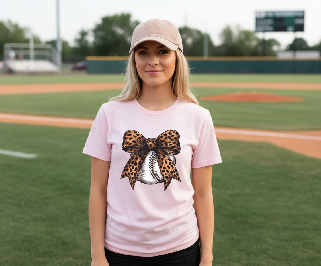 Cheetah Bow Baseball Graphic Tshirt