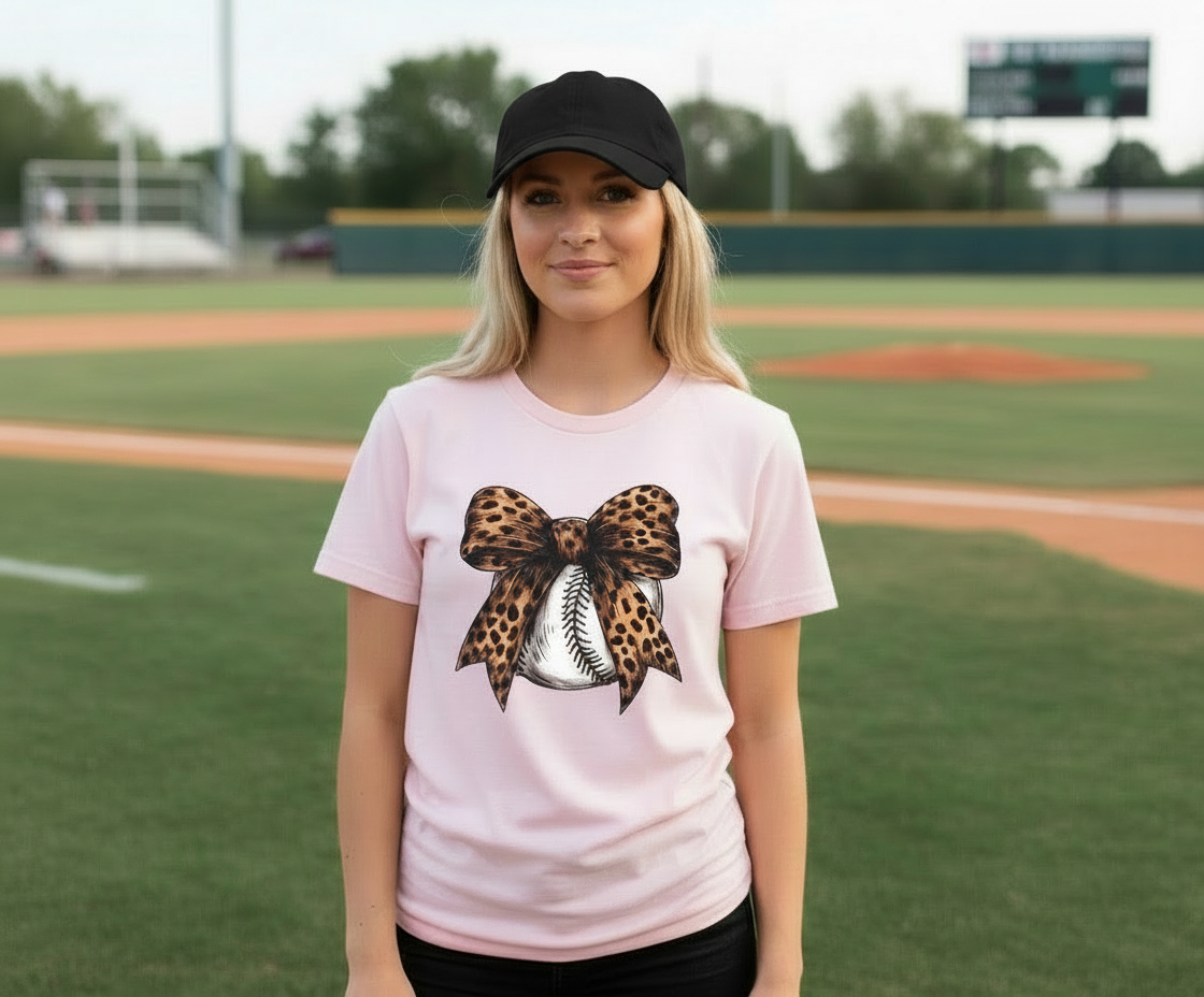 Cheetah Bow Baseball Graphic Tshirt