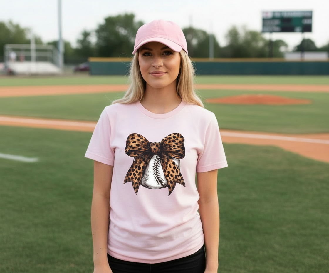 Cheetah Bow Baseball Graphic Tshirt