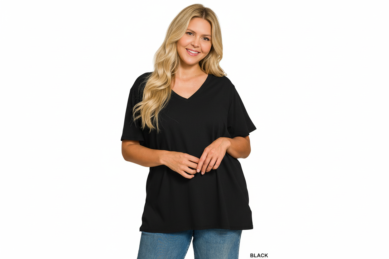 Boyfriend Short Sleeve V-Neck Top Plus Size