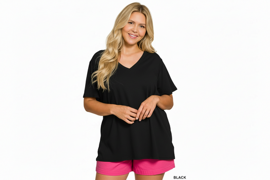Boyfriend Short Sleeve V-Neck Top Plus Size