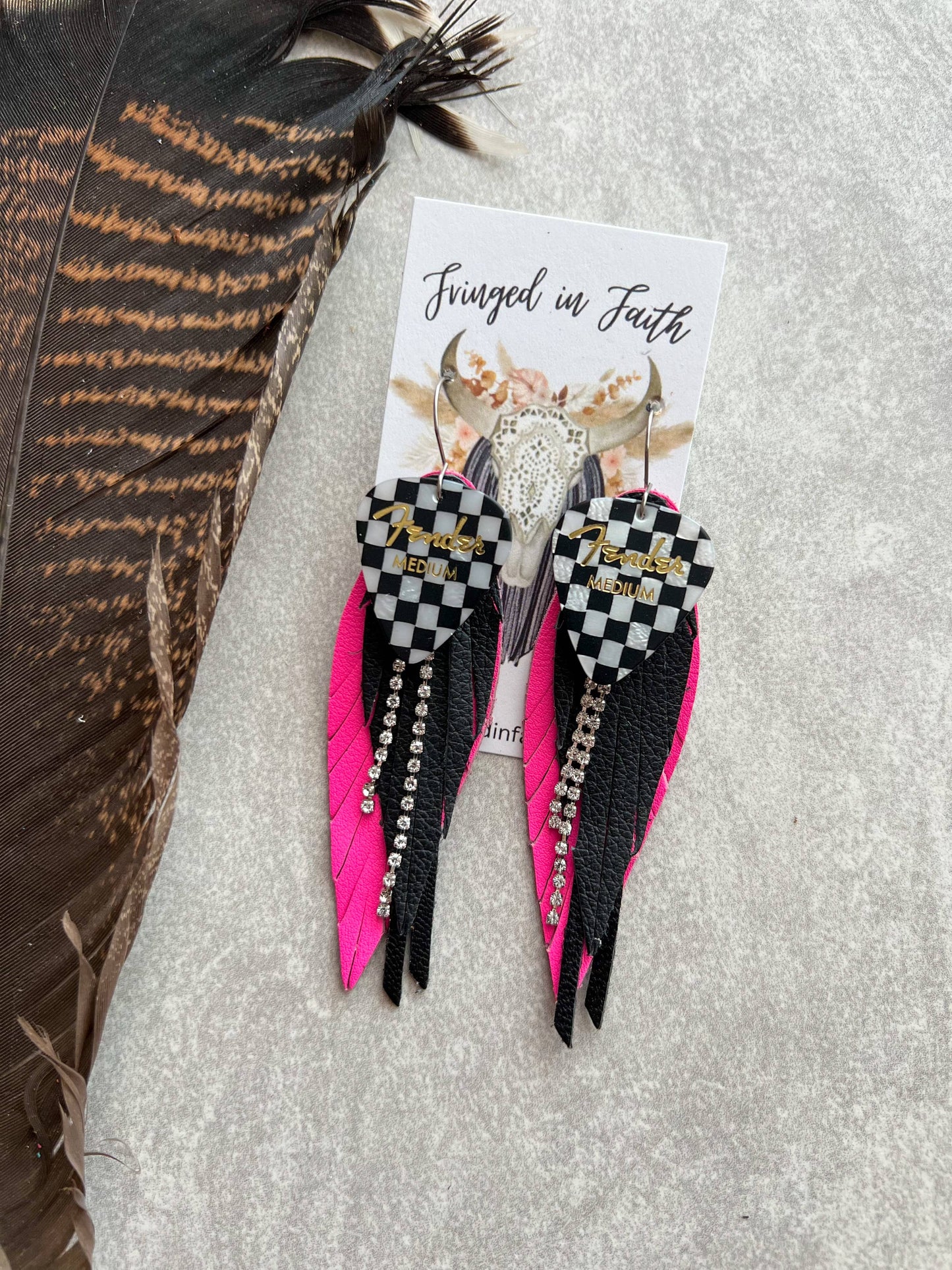 Hot Pink Checked Out Fringe Earrings