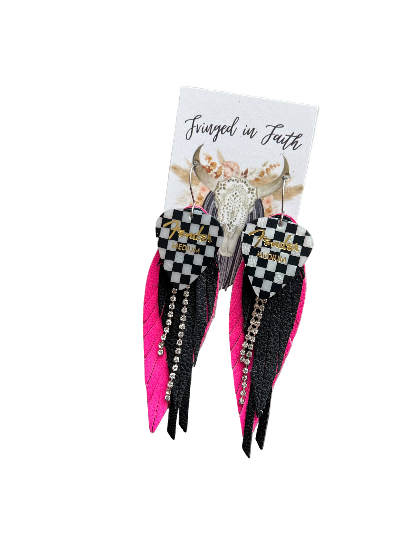 Hot Pink Checked Out Fringe Earrings