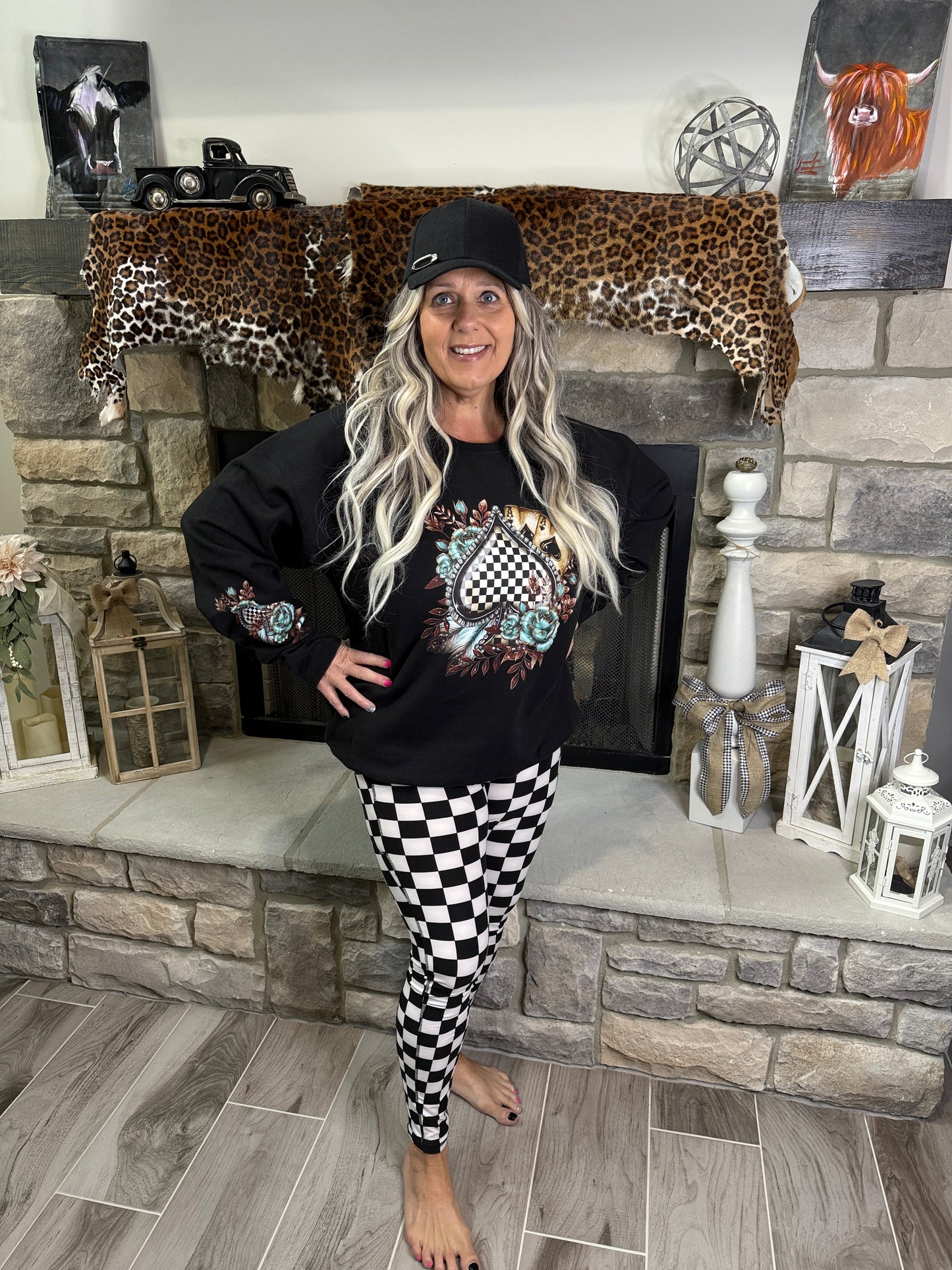 Ace Up My Sleeve Black Checkered Sweatshirt