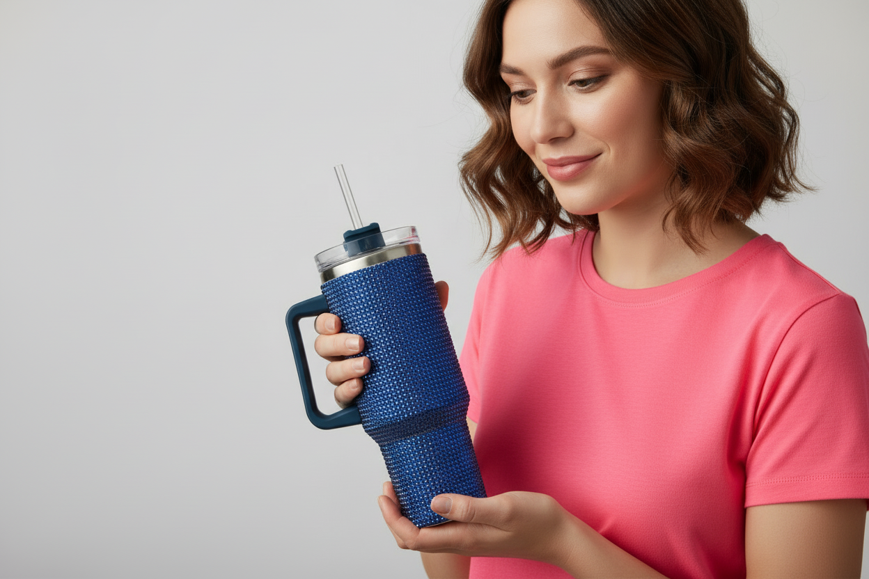 Rhinestone 40 oz Tumbler Cup Dark Blue