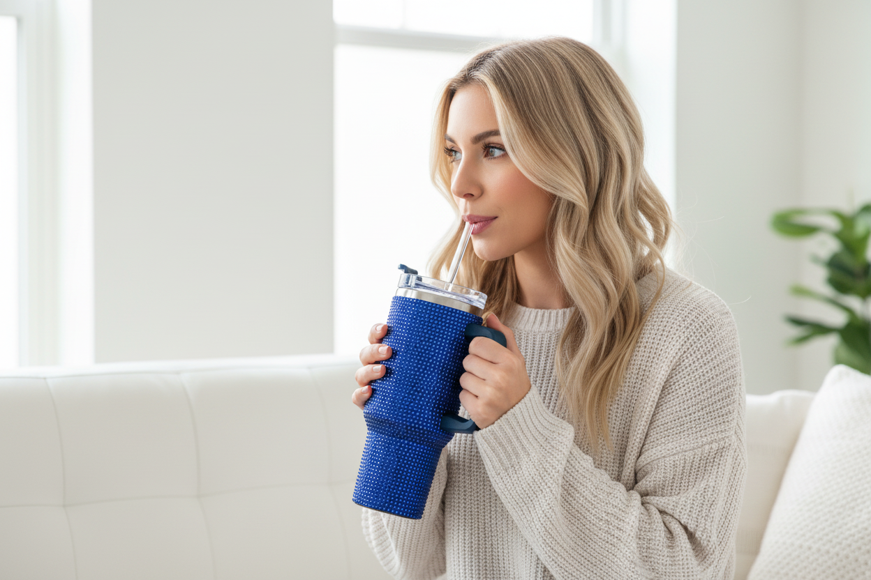 Rhinestone 40 oz Tumbler Cup Dark Blue