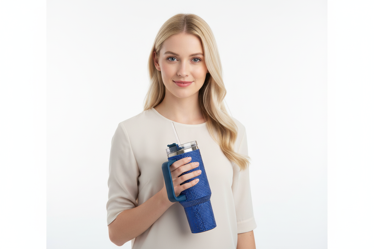 Rhinestone 40 oz Tumbler Cup Dark Blue