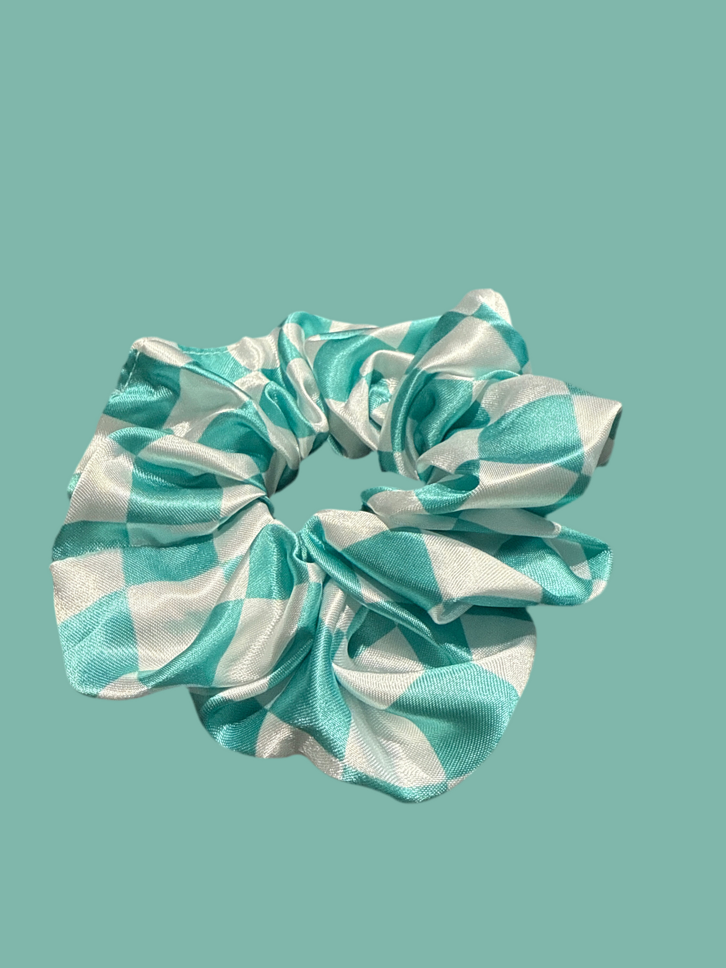 Turquoise Checkered Scrunchie
