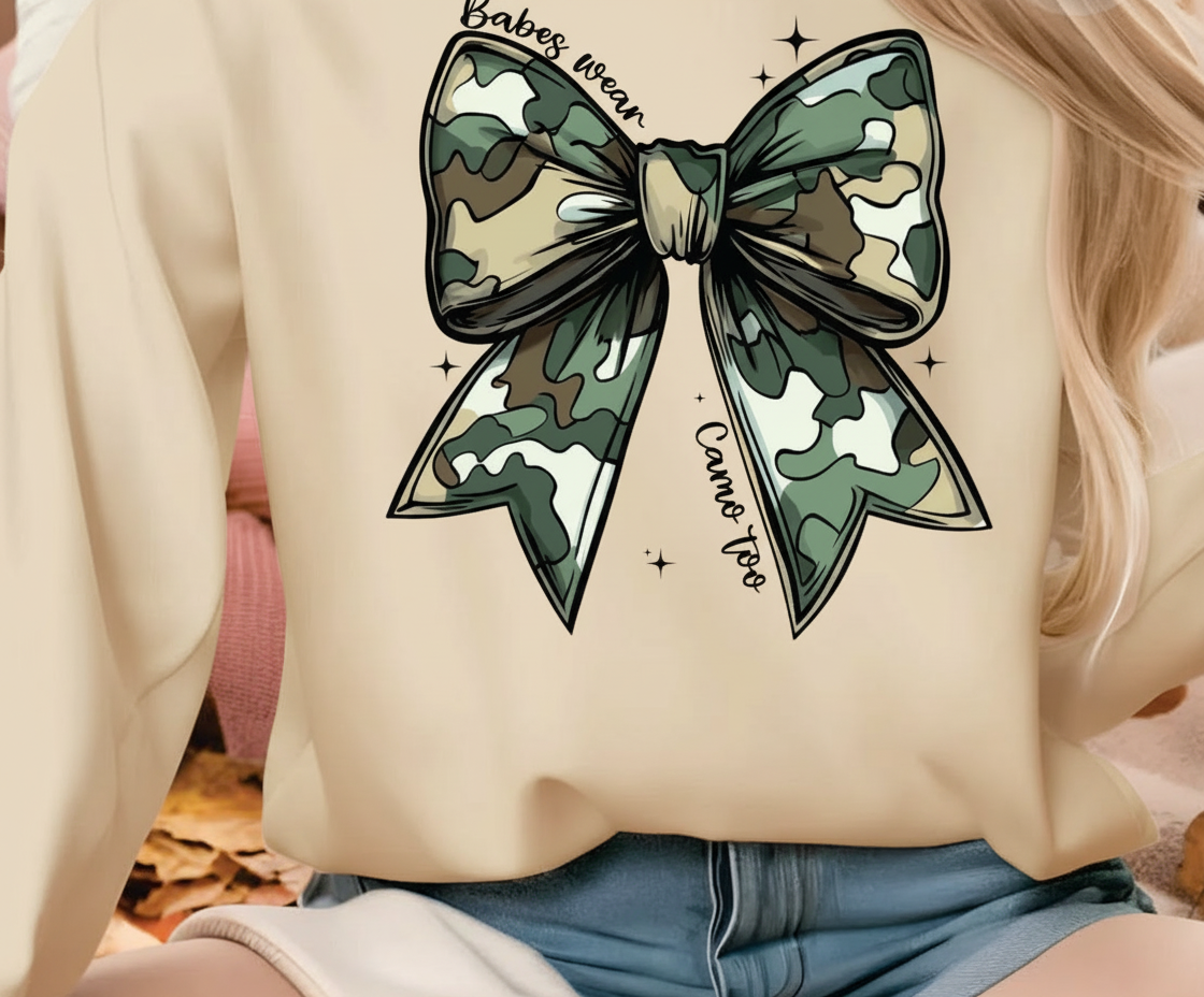 Babes Wear Camo Too Bow Graphic Sweatshirt
