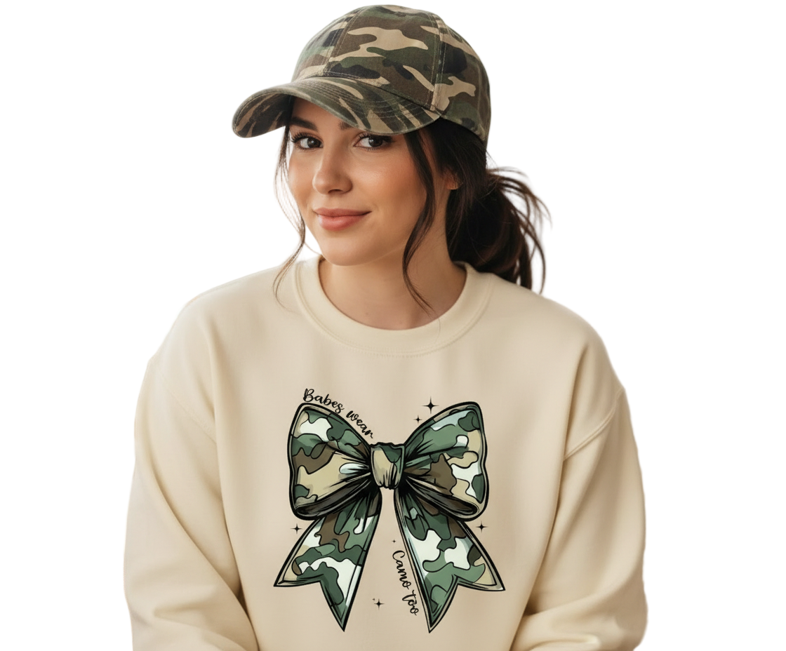 Babes Wear Camo Too Bow Graphic Sweatshirt