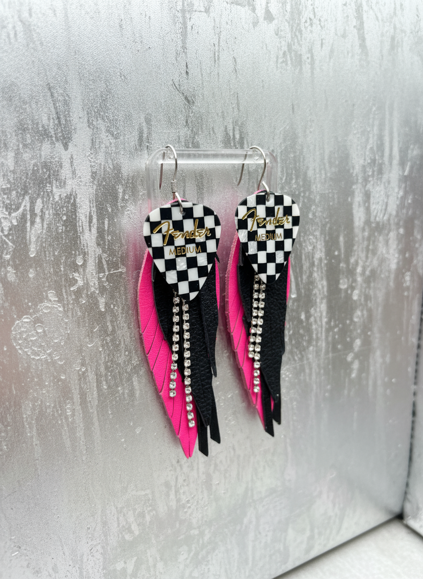 Hot Pink Checked Out Fringe Earrings
