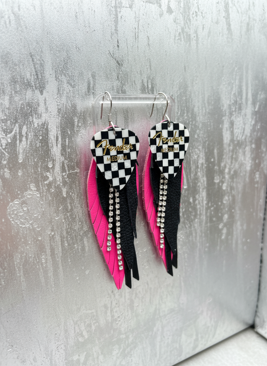Hot Pink Checked Out Fringe Earrings