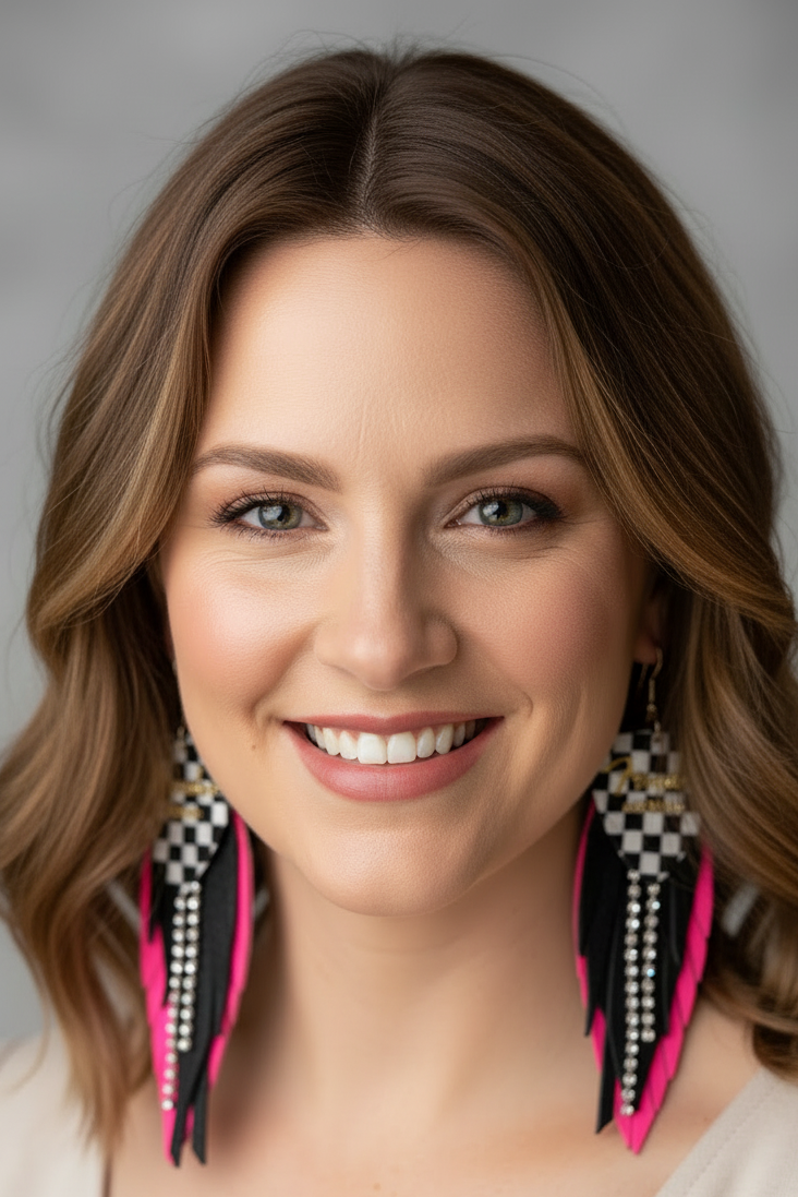 Hot Pink Checked Out Fringe Earrings