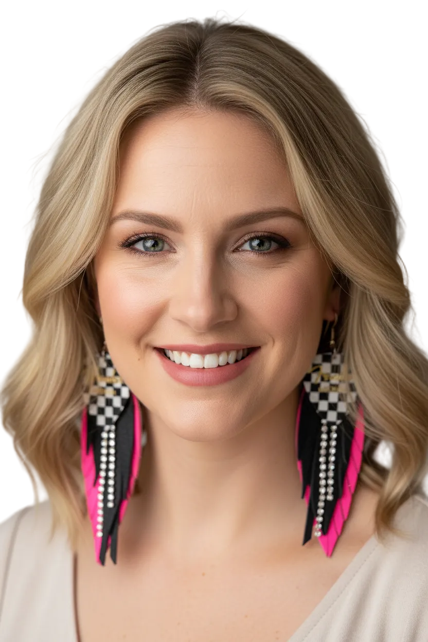 Hot Pink Checked Out Fringe Earrings