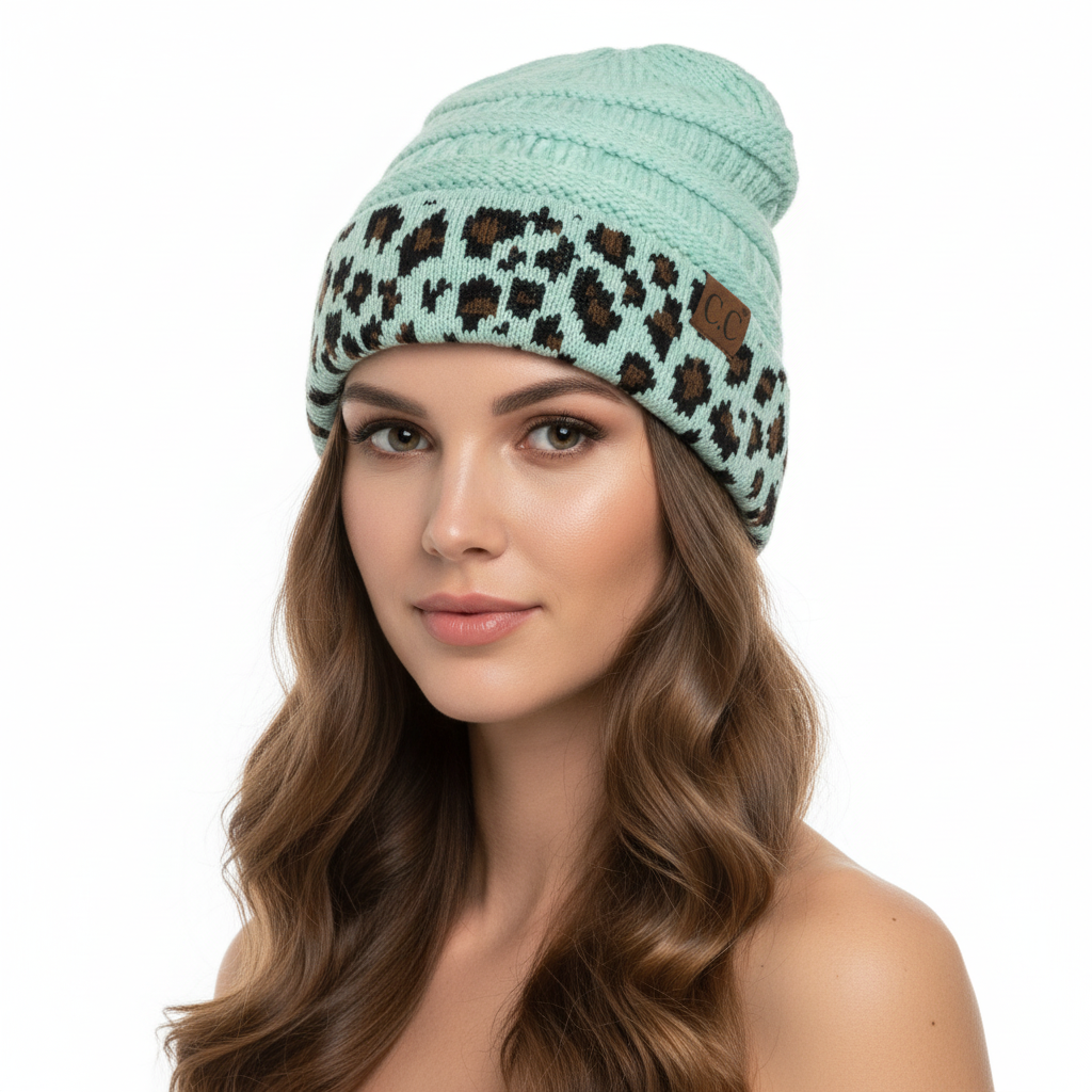 Matching Cuff Leopard Print Beanie