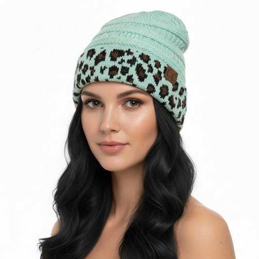 Matching Cuff Leopard Print Beanie