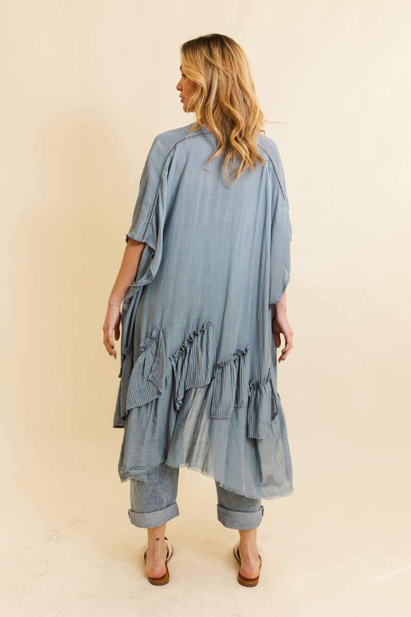 Bohemian Kimono Solid Ruffle Edge: Blue/Gray