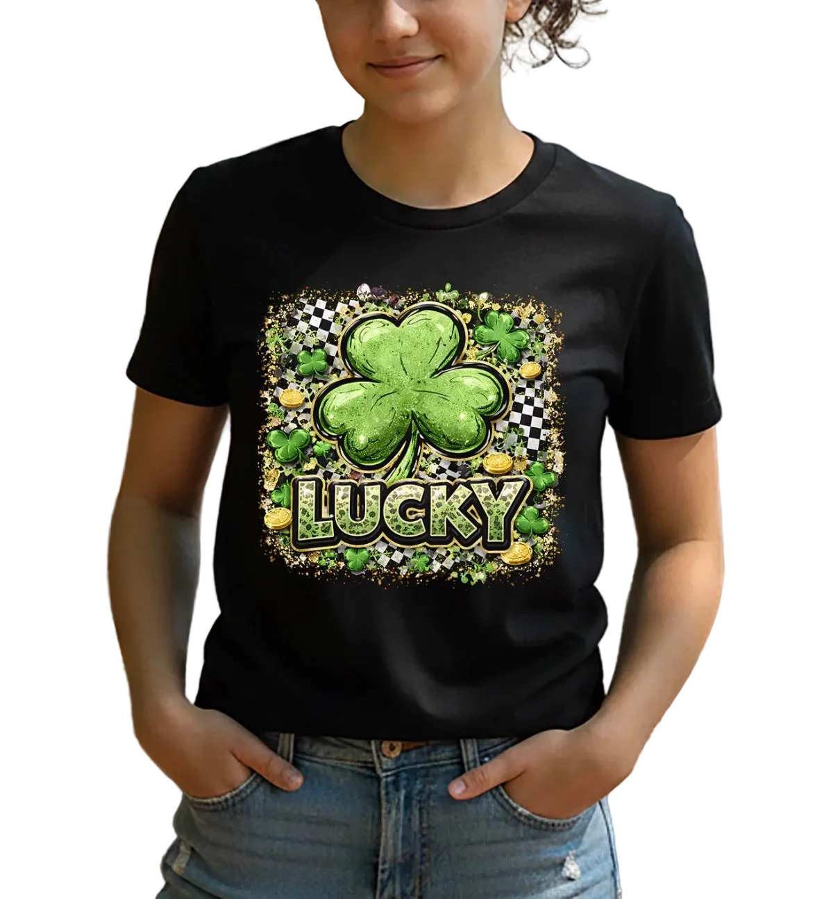 Lucky Black Checkered DTF Graphic Tshirt