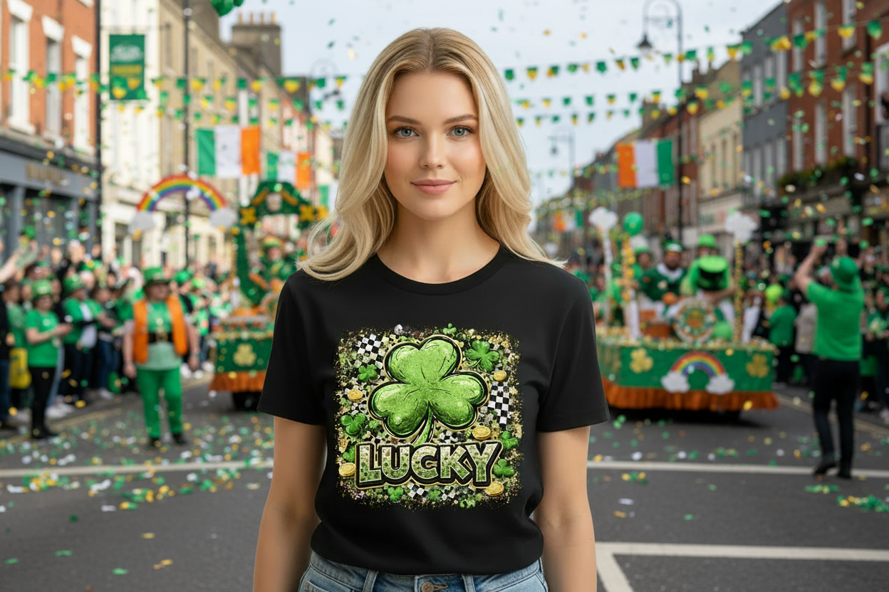 Lucky Black Checkered DTF Graphic Tshirt