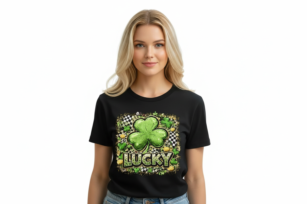 Lucky Black Checkered DTF Graphic Tshirt