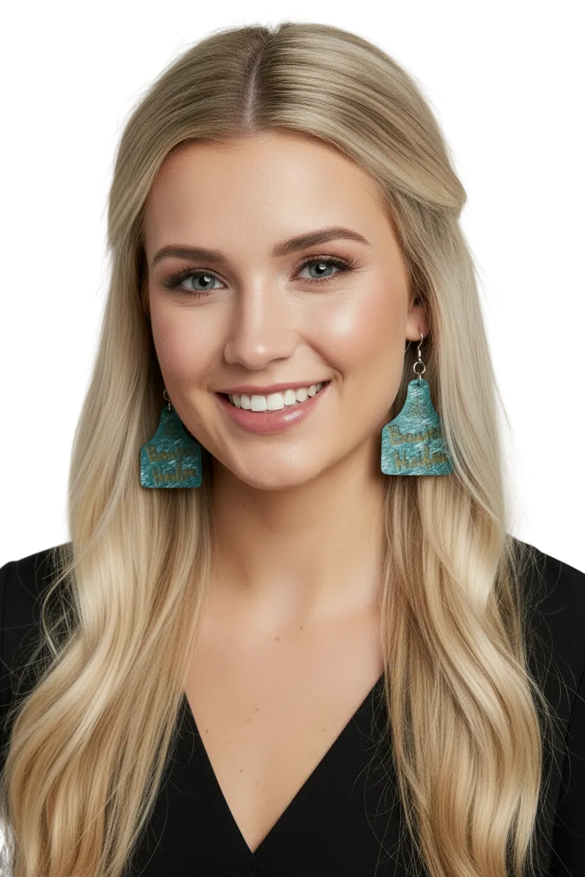 Boujee Heifer Turquoise Ear Tag Earrings