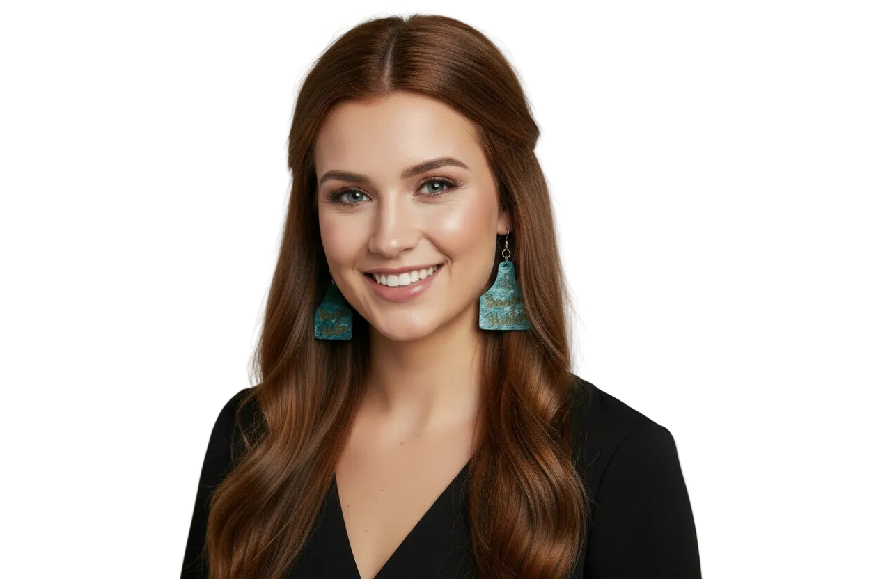 Boujee Heifer Turquoise Ear Tag Earrings