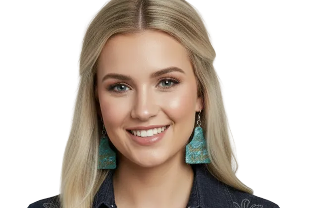 Boujee Heifer Turquoise Ear Tag Earrings