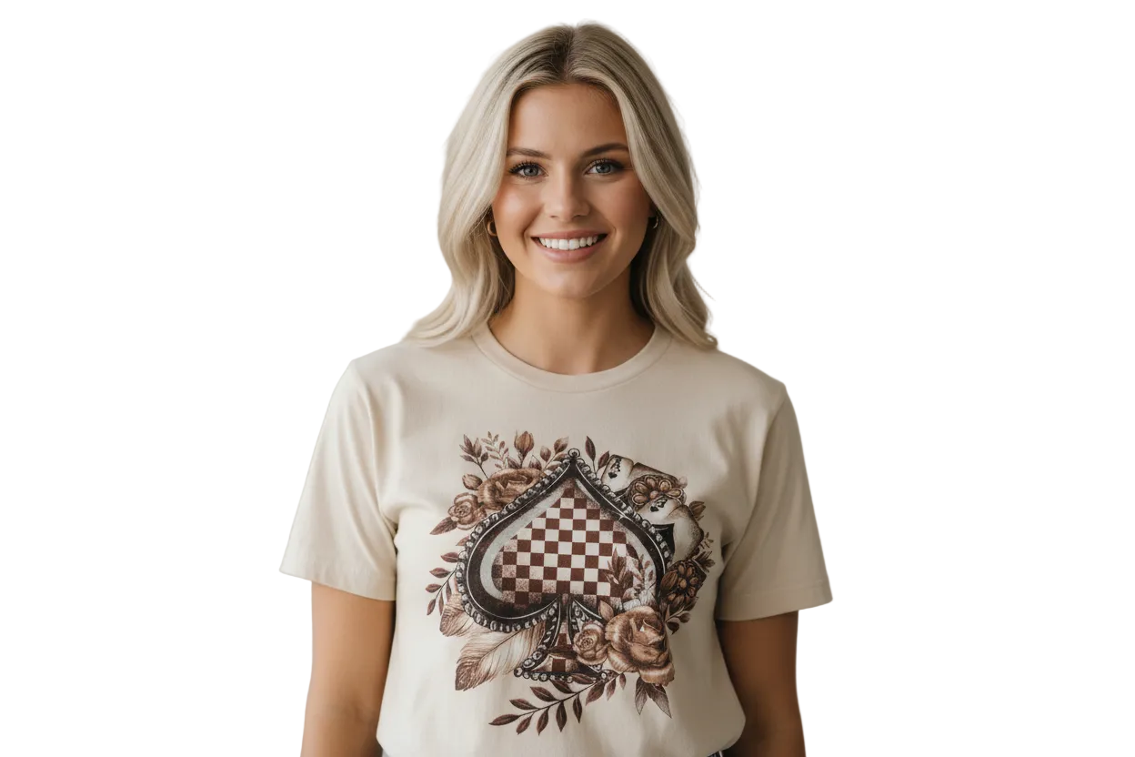 Checkered Brown Spade Roses Graphic Tshirt