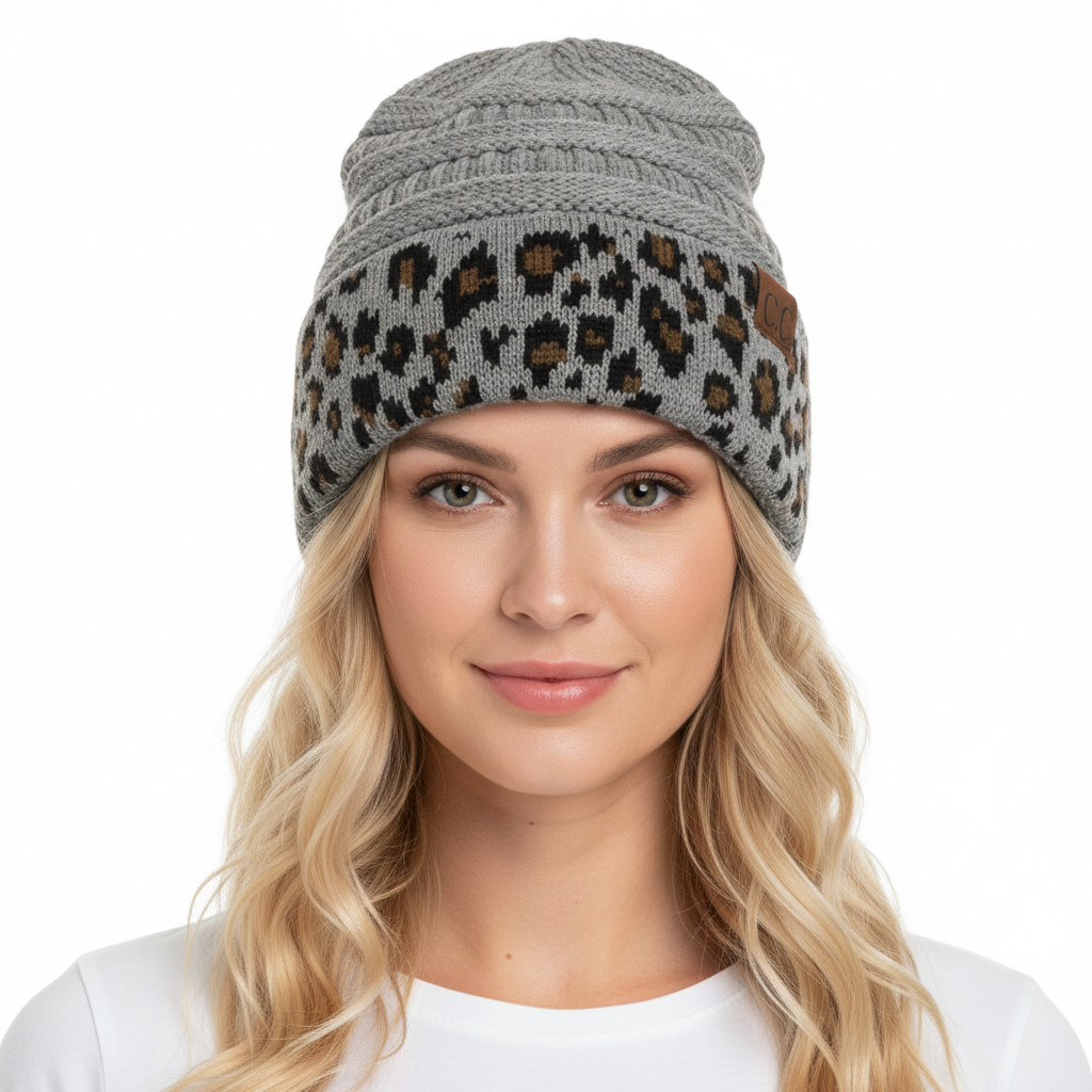 Matching Cuff Leopard Print Beanie