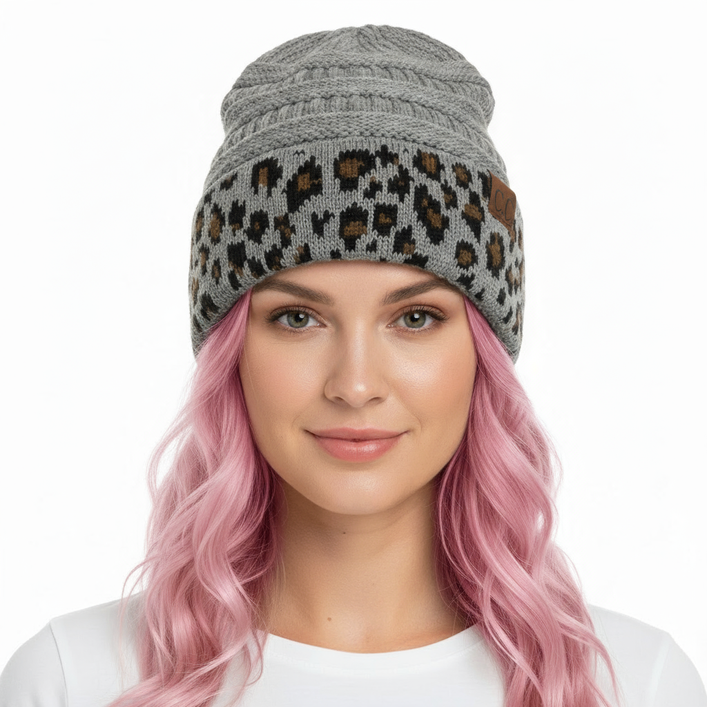 Matching Cuff Leopard Print Beanie