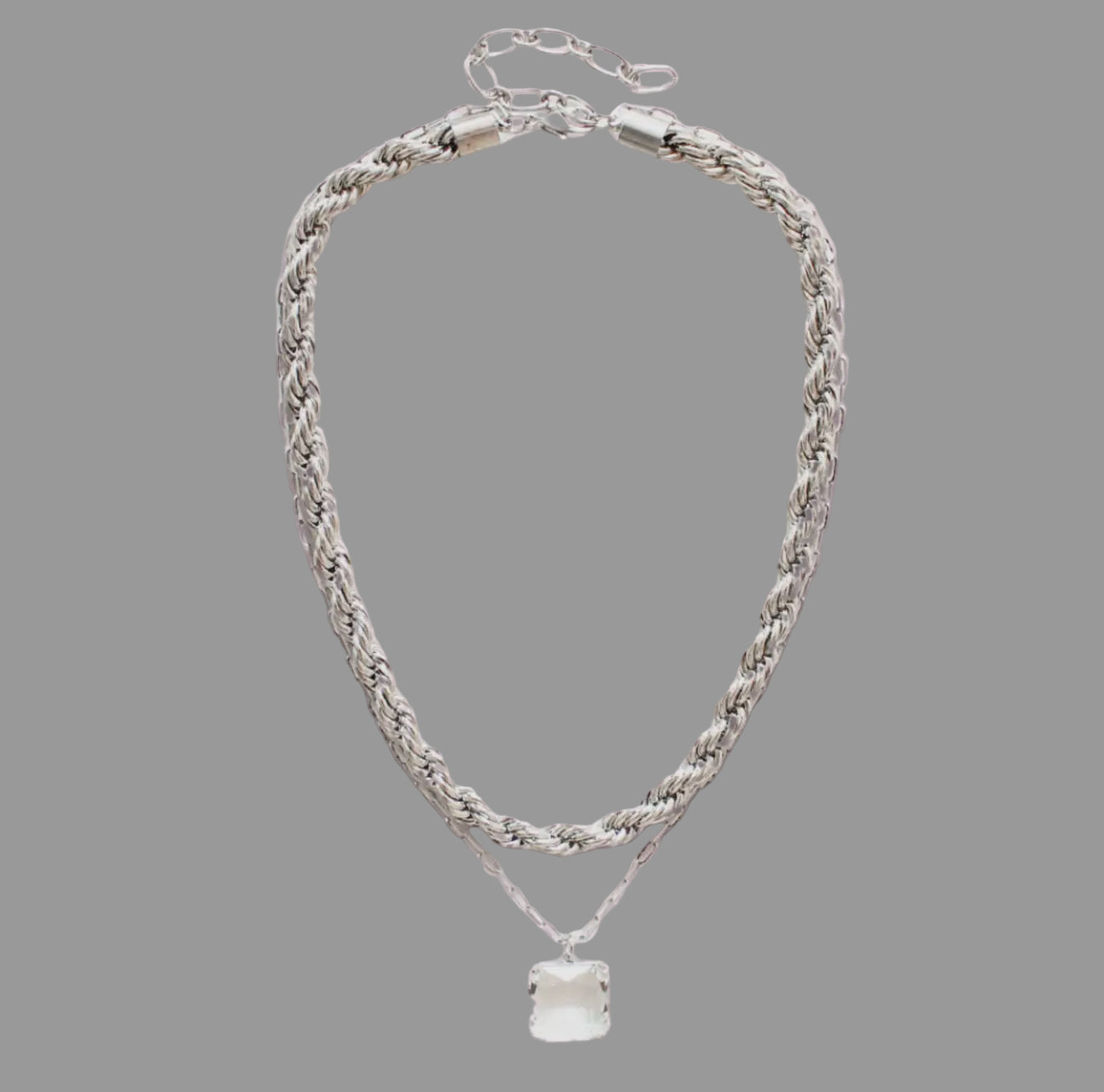Silver Tone Double Chain Necklace