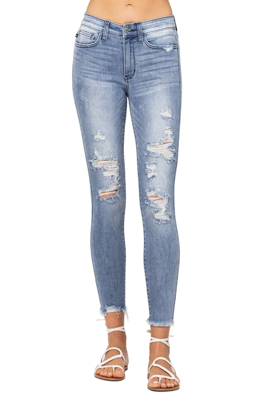 MID-RISE SKINNY DESTROYED (Size 15 only): MD / 15(32)