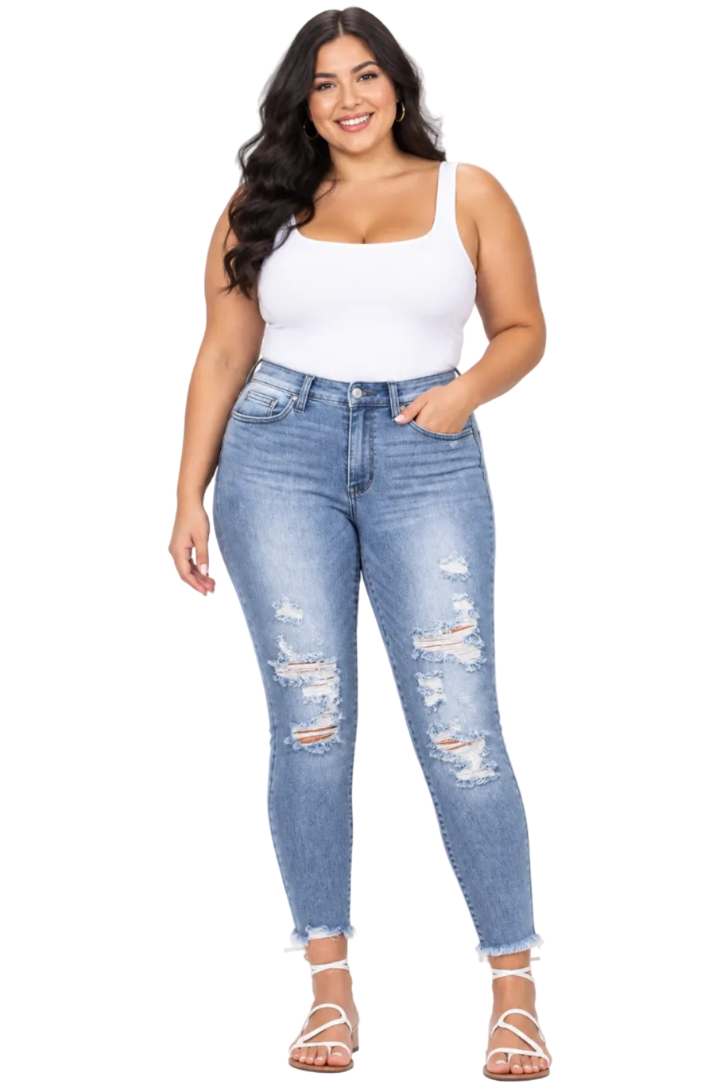 Judy Blue Mid Rise Skinny Destroyed Jeans
