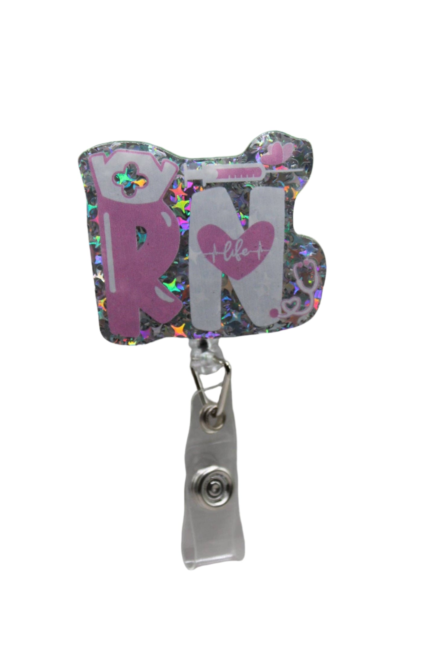 RN Silver Confetti Badge/ID Holder with Alligator Clip