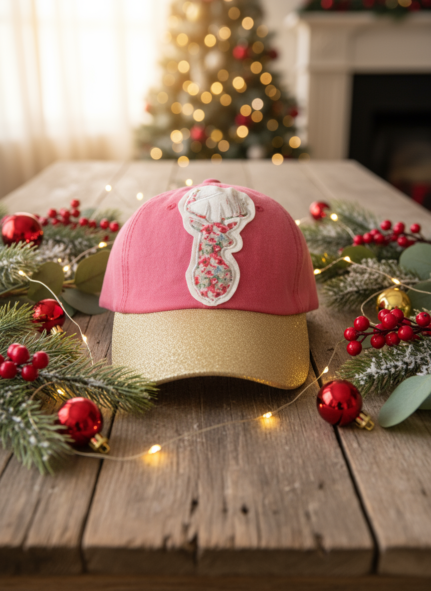 Floral Reindeer Glitter Ballcap