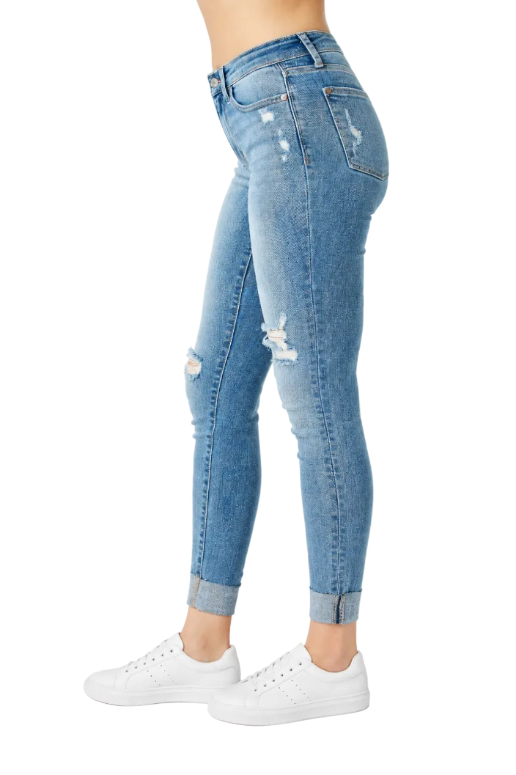 Judy Blue Distressed Denim & Cuff Skinny Jeans