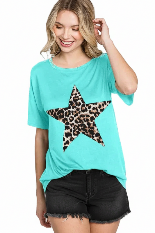 ANIMAL LEOPARD PRINTED STAR PATCH TOP