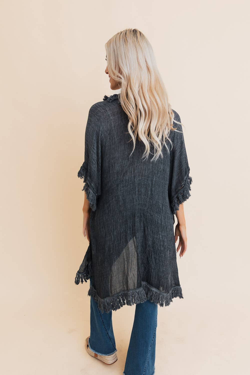 Bestselling Sun-bleached Fringe Ruffle Kimono☀️: Charcoal