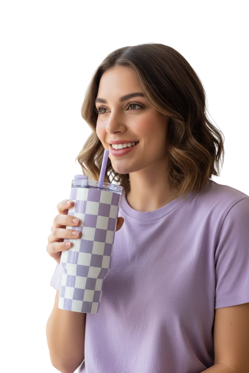 Purple Checkered Stainless Steel Tumbler