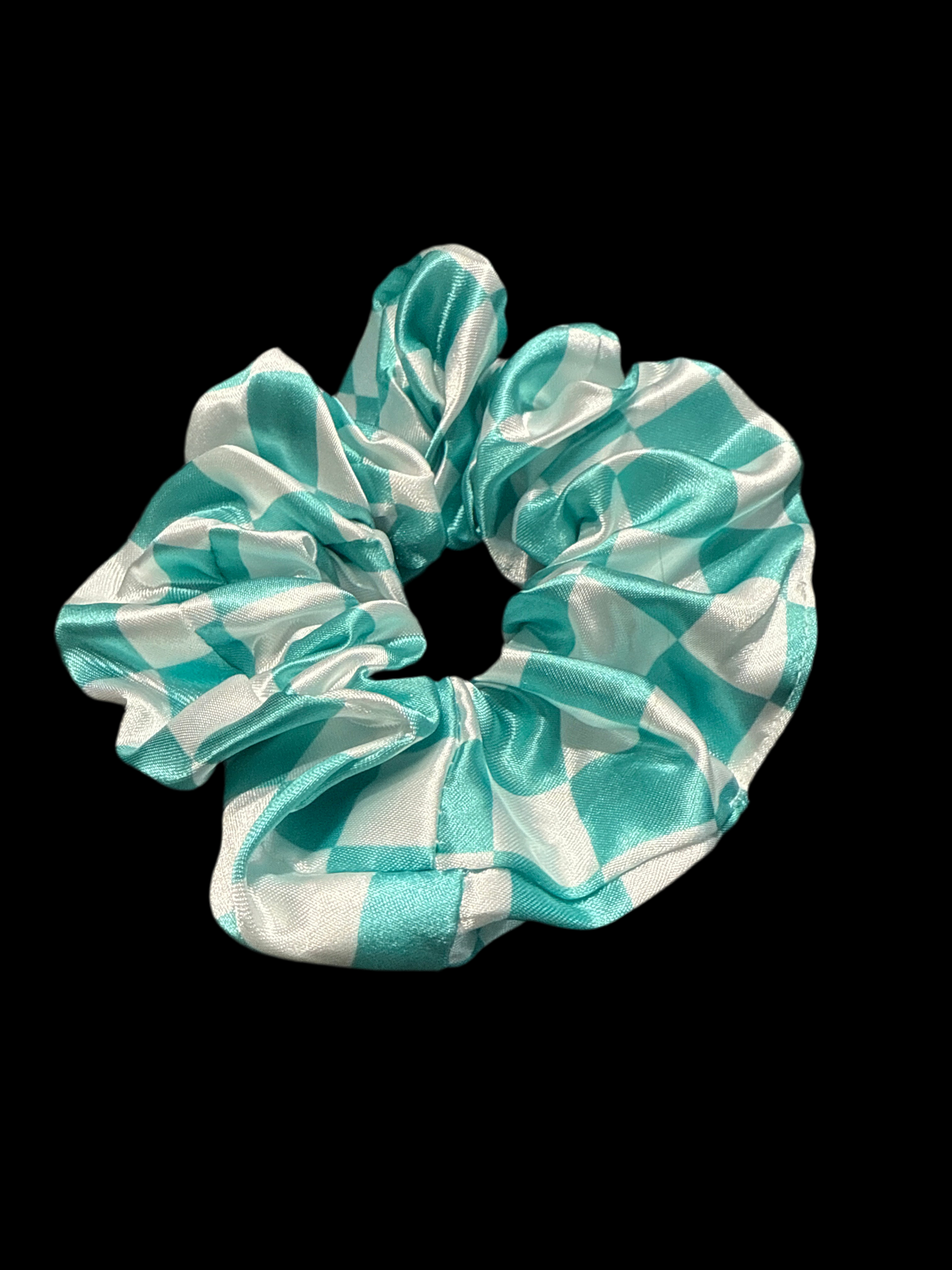 Turquoise Checkered Scrunchie