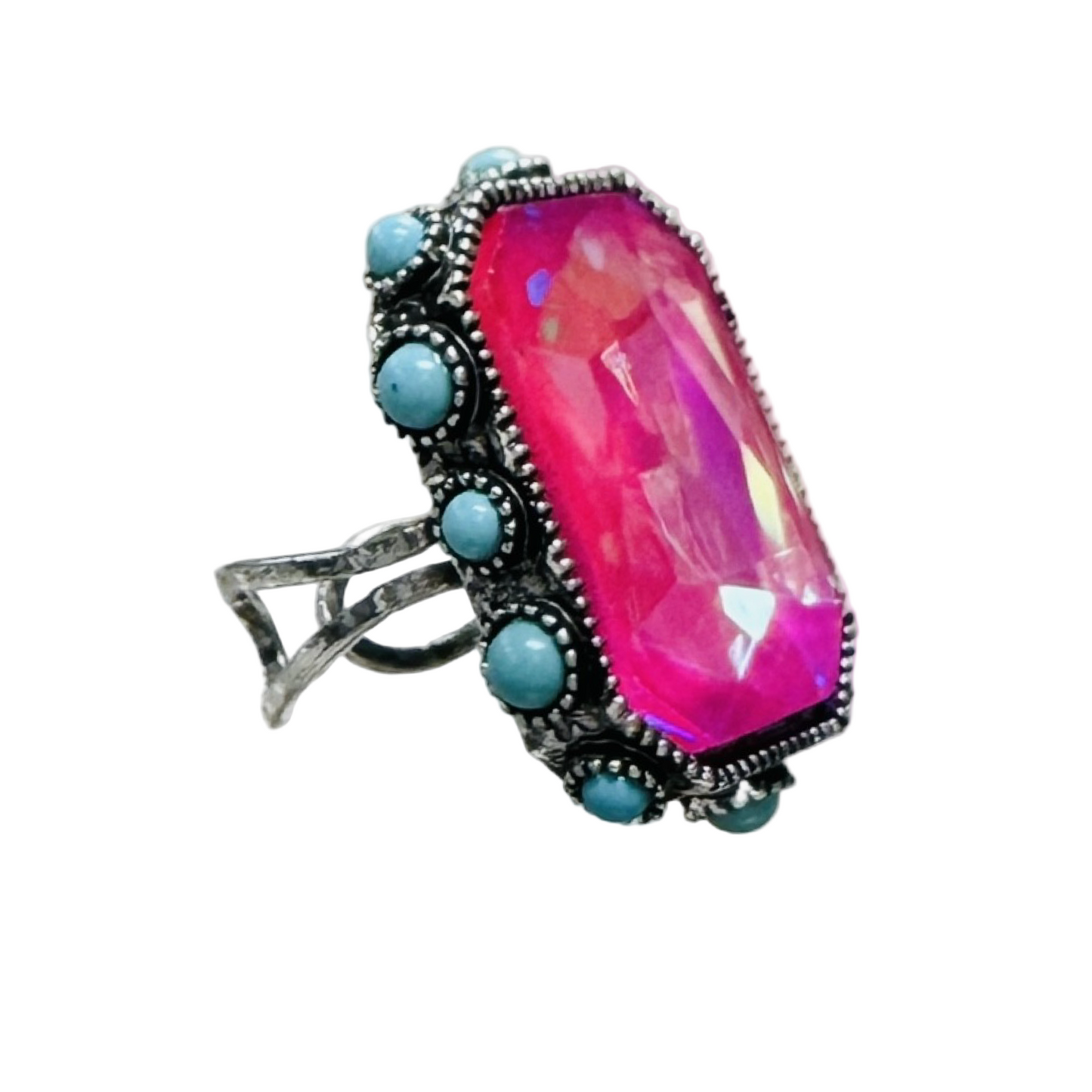 Rhinestone Octagon Turquoise Studded Ring