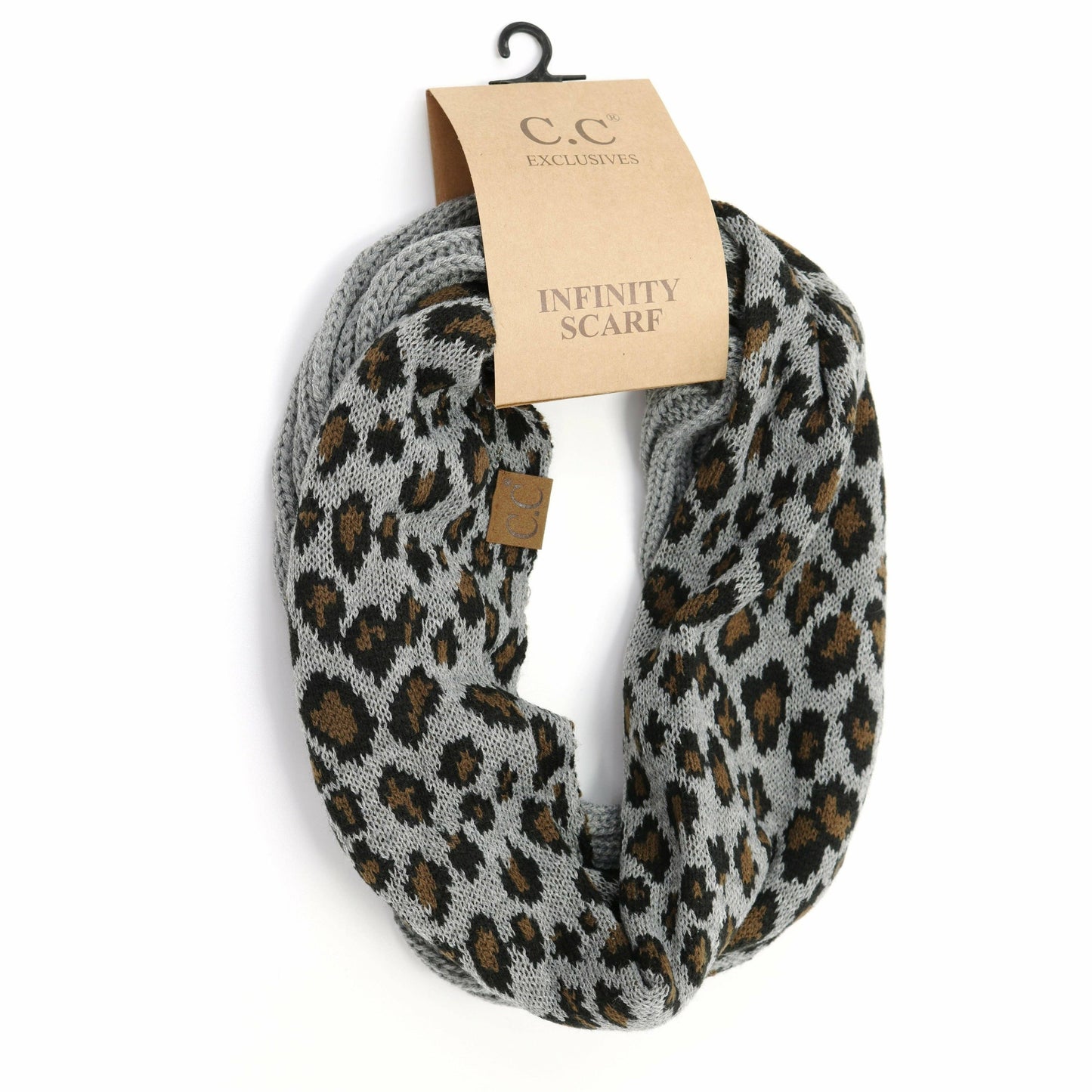 Ribbed Knit Leopard Accent Infinity Scarf