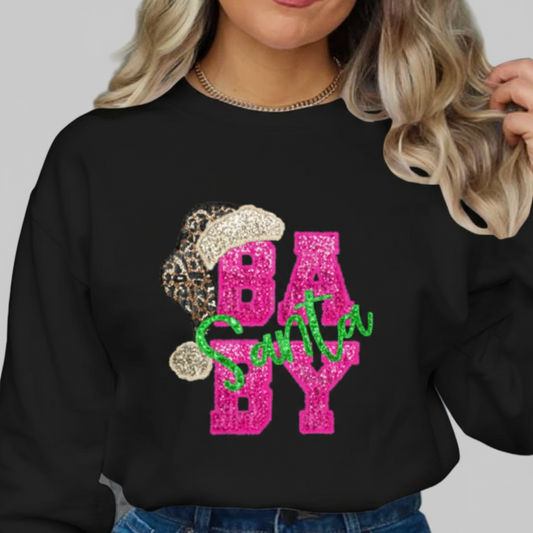 Leopard Pink Sequin Santa Baby Graphic Sweatshirt