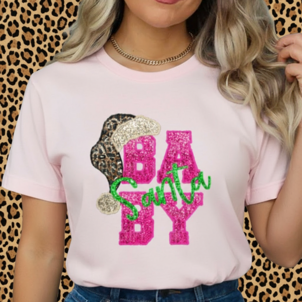 Pink Sequin Santa Baby Graphic Tshirt